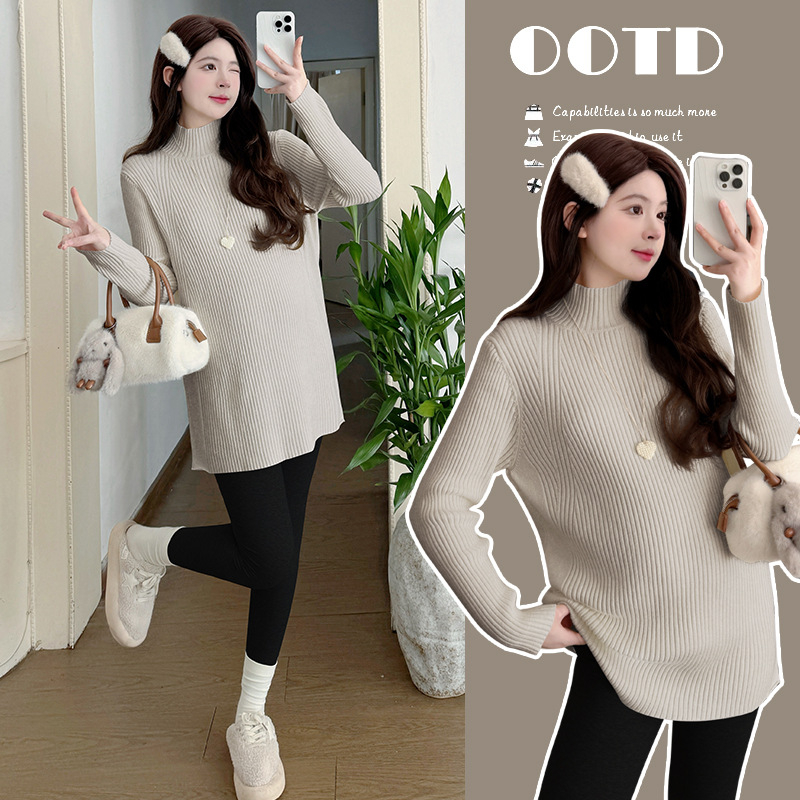 Tehotinska pletena bluza s polučnim ovratnikom, opuštenog kroja, srednja duljina, akril 50–70% i poliester do 30%