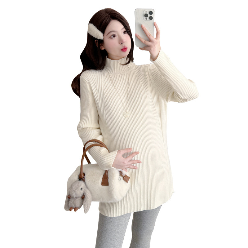 Tehotinska pletena bluza s polučnim ovratnikom, opuštenog kroja, srednja duljina, akril 50–70% i poliester do 30%