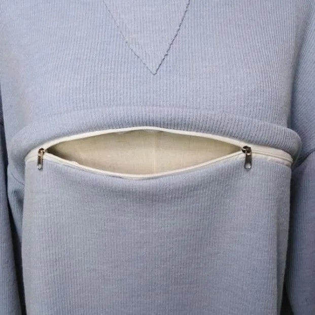 Majica za dojenje - pamuk-viskoza mješavina, 30–50% viskoze, dugi rukavi, okrugli ovratnik, srednja duljina, otvor za dojenje, casual stil