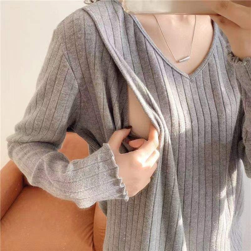 Zimski top za dojenje s polo ovratnikom, rukavi princeze, TR tkanina, PVC ≤30%