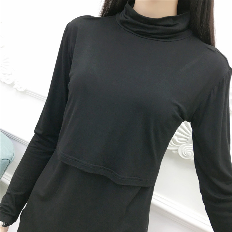 Postpartumna majica za dojenje s visokim ovratnikom, modalna smjesa (90–95% modal, 2% elastan), dugi rukavi, preko glave, otvor za dojenje