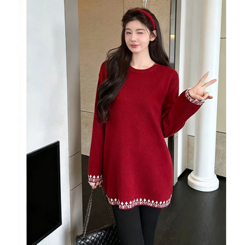 Trudnička pletena majica, ležernog kroja, viskozna smjesa 30–50%, okrugli izrez, dugi rukavi