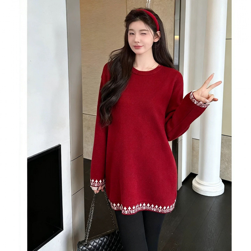 Trudnička pletena majica, ležernog kroja, viskozna smjesa 30–50%, okrugli izrez, dugi rukavi