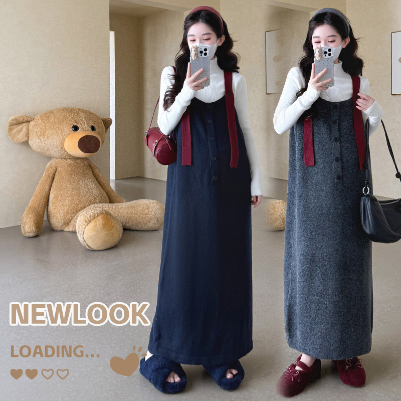 Šaty s ramienkami – súprava z pletenej bavlny, jednobarevná, dlhé rukávy, dlhá sukňa, vydanie 2025