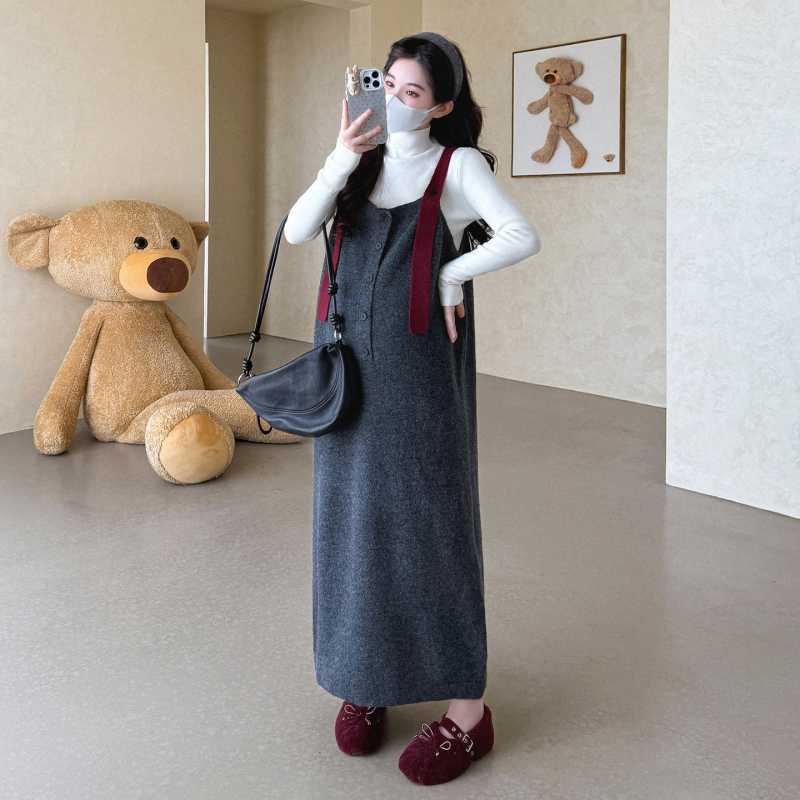 Šaty s ramienkami – súprava z pletenej bavlny, jednobarevná, dlhé rukávy, dlhá sukňa, vydanie 2025