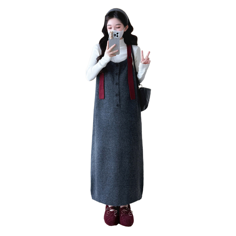 Šaty s ramienkami – súprava z pletenej bavlny, jednobarevná, dlhé rukávy, dlhá sukňa, vydanie 2025