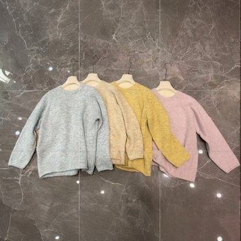 Korejski stil vuneni pleteni pulover s labavim krojem, okrugli ovratnik, spuštena ramena, za jesen-zimu