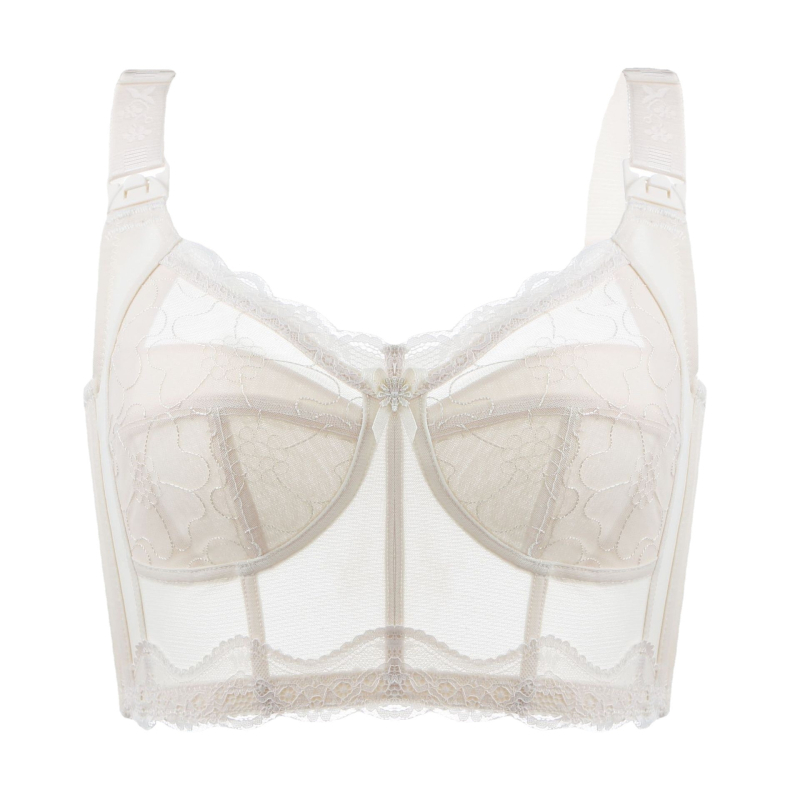 Grudnjak za dojenje s izšivanjem, ultra-tanke oblikovane košarice, bez žice, fiksne dvostruke naramenice, pamukova podstava