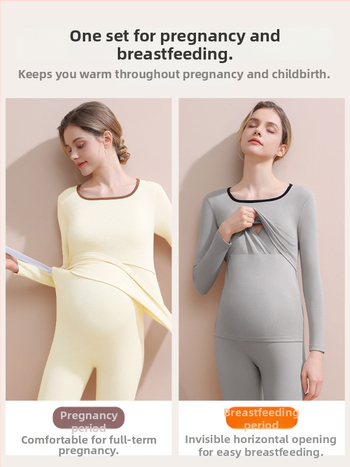 Mātesības rudens–ziemas termālais komplekts barošanai: poliester 90–95%, garas piedurknes, U formas kakls, ikdienas stils, ziema 2025