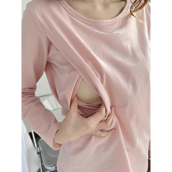 Gornji dio za dojenje za proljeće-jesen, kućna odjeća za majčinstvo, s bočnim otvorom za dojenje (Materijal: poliester; Sastav: >95% poliester; Duljina: srednja 65–80 cm; Rukav: kratki; Ovratnik: okrugli)