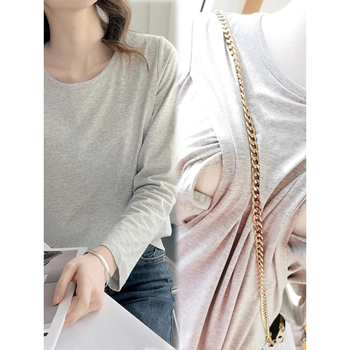 Gornji dio za dojenje za proljeće-jesen, kućna odjeća za majčinstvo, s bočnim otvorom za dojenje (Materijal: poliester; Sastav: >95% poliester; Duljina: srednja 65–80 cm; Rukav: kratki; Ovratnik: okrugli)