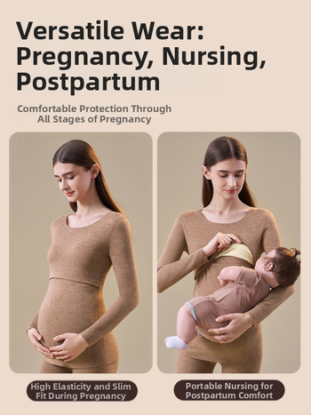 Mātes termālais apakšveļas komplekts zīdīšanai, postpartum naktsveļa, japāņu–korejiešu brīvs stils, poliesteris 90–95%, ziemas 2025