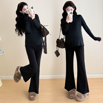 Trudnički bazni top s volanim ovratnikom, pamukasta smjesa (30–50% pamuka), dugi rukavi, ravni kroj, korejski stil, jesen-zimski top