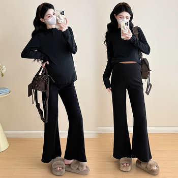 Trudnički bazni top s volanim ovratnikom, pamukasta smjesa (30–50% pamuka), dugi rukavi, ravni kroj, korejski stil, jesen-zimski top