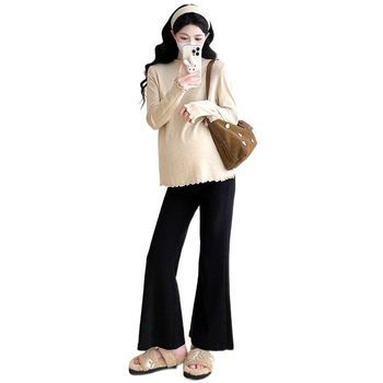 Trudnički bazni top s volanim ovratnikom, pamukasta smjesa (30–50% pamuka), dugi rukavi, ravni kroj, korejski stil, jesen-zimski top