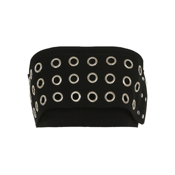 Bez ramien top v európskom a americkom street štýle, s kovovým dekoratívnym prvkom, krátka dĺžka 40–50 cm, polyester s elastanom