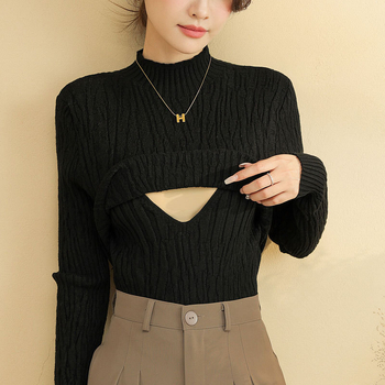 Dojnički džemper za trudnoću s kapuljom, okrugli izrez, dugi rukavi, opušten kroj, otvor za dojenje