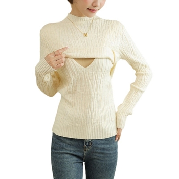 Dojnički džemper za trudnoću s kapuljom, okrugli izrez, dugi rukavi, opušten kroj, otvor za dojenje