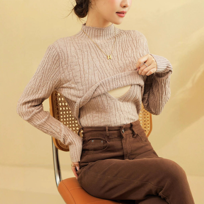 Dojnički džemper za trudnoću s kapuljom, okrugli izrez, dugi rukavi, opušten kroj, otvor za dojenje