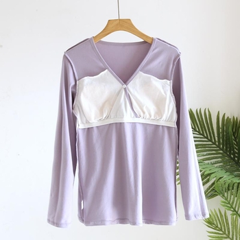 Top za dojenje – pamuk s udjelom spandeksa, dugi rukav, V-dekolte, jesen 2024