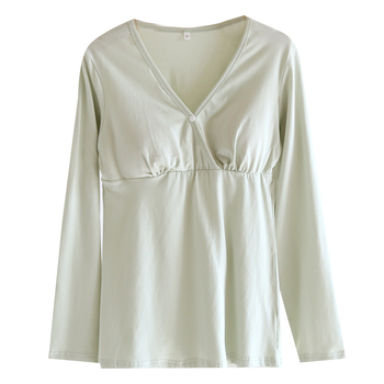 Top za dojenje – pamuk s udjelom spandeksa, dugi rukav, V-dekolte, jesen 2024