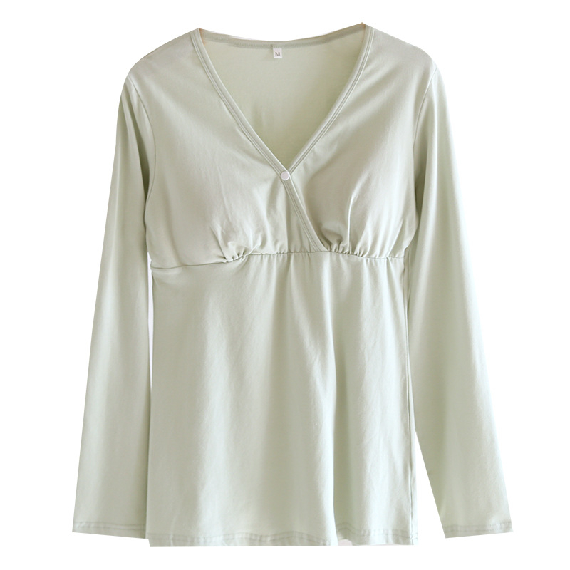 Top za dojenje – pamuk s udjelom spandeksa, dugi rukav, V-dekolte, jesen 2024