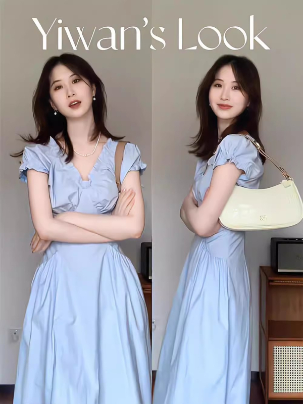 Materninska haljina za dojenje, V-izrez, plisirana, uski kroj, srednja duljina, rukavi princeze