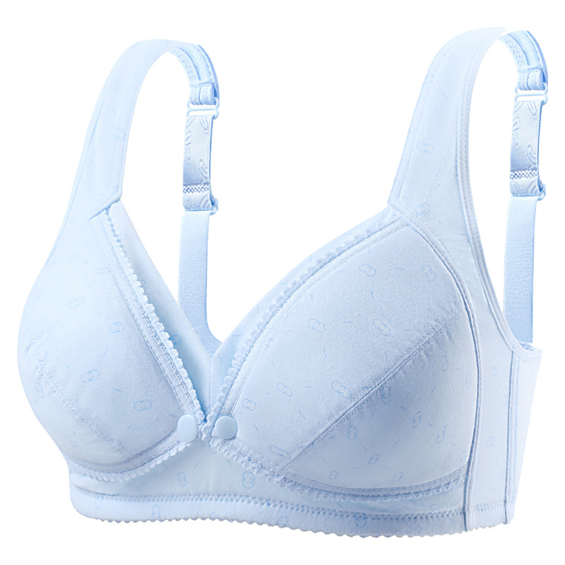 Dojiljni grudnjak s prednjim zatvaranjem - glavni materijal pamuk (50-70%), bez žice, tanke oblikovane košarice, podstava od poliestera 90-95%