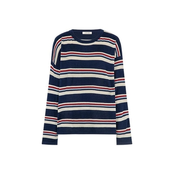 Akrylový pruhovaný sveter voľného strihu s okrúhlym výstrihom, dlhé rukávy