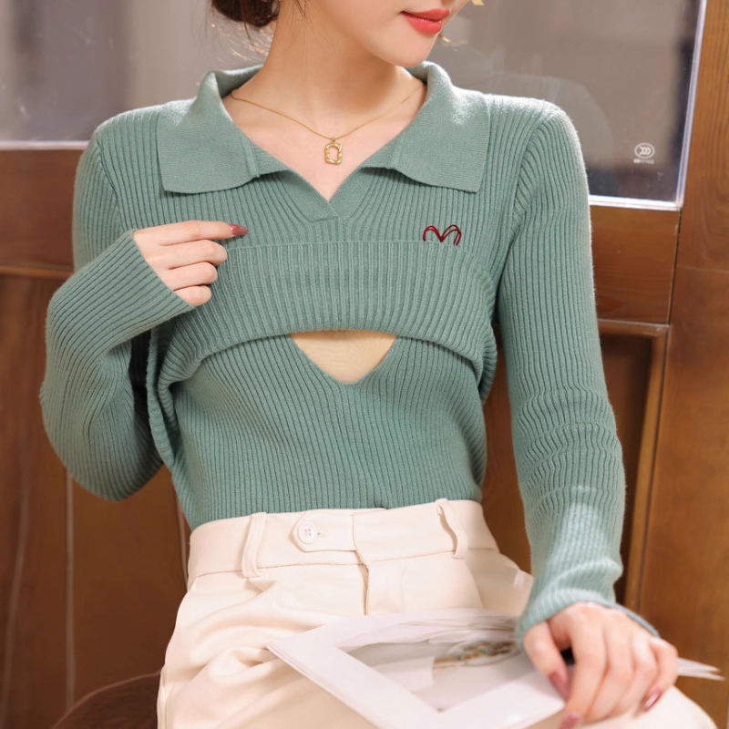 Zīdīšanai paredzēts džemperis ar apkakli, garas piedurknes, brīvs piegriezums, zīdīšanas atvērums, poliester Core-spun audums