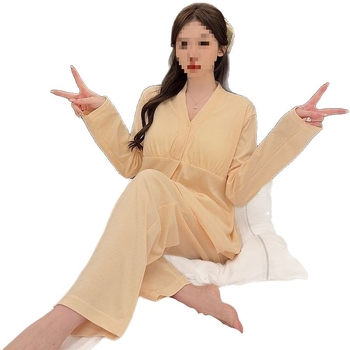 Porodna i dojenje noćna pidžama s jastučićima za dojke, za trudnoću, s dugim rukavima, polo ovratnik, zimska TR tkanina