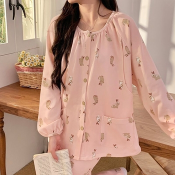 Noćna pidžama za njegu trudnoće s jastučićem za dojke, podesivo dojenje, postpartalno kućno odijevanje, dugi rukav, POLO ovratnik