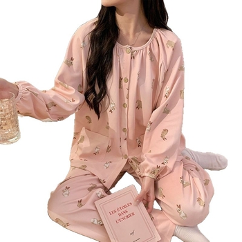 Noćna pidžama za njegu trudnoće s jastučićem za dojke, podesivo dojenje, postpartalno kućno odijevanje, dugi rukav, POLO ovratnik