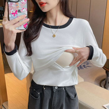 Majica za dojenje za jesen i zimu, dugi rukavi, okrugli izrez, slobodan kroj