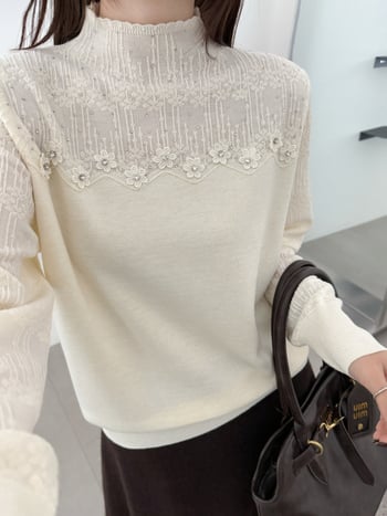 Vlnený pletený sveter s kapucňou, kórejský štýl, polovičný rolák, tri gombíky, dlhé rukávy