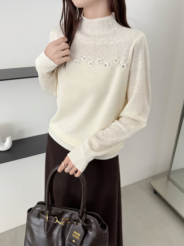 Vlnený pletený sveter s kapucňou, kórejský štýl, polovičný rolák, tri gombíky, dlhé rukávy