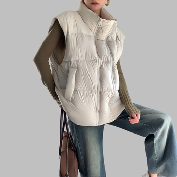 Plus-size voľná vesta na jeseň-zimu, bavlna-poliester, stojací golier, dvojcestný zips, zima 2025