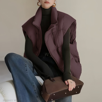 Plus-size voľná vesta na jeseň-zimu, bavlna-poliester, stojací golier, dvojcestný zips, zima 2025