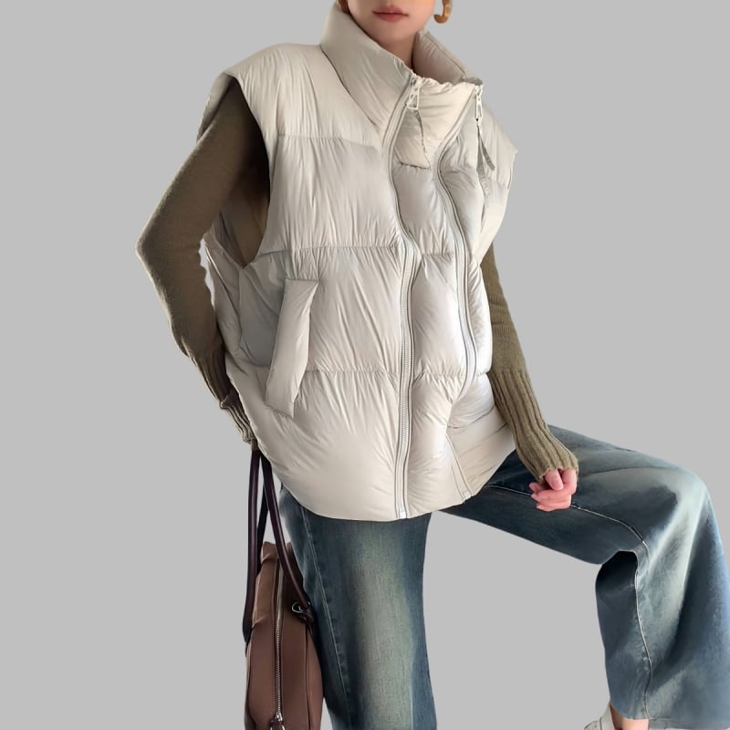Plus-size voľná vesta na jeseň-zimu, bavlna-poliester, stojací golier, dvojcestný zips, zima 2025