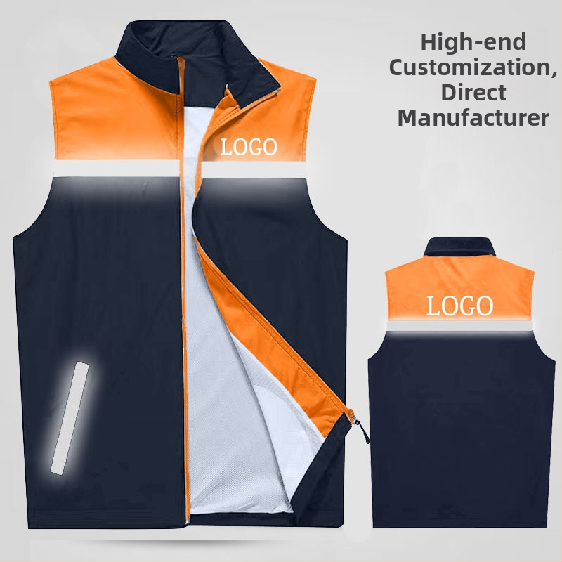 Reflexný pracovný vest s potlačou loga, zapínanie na zips, hlavná tkanina 100% polyester, podšívka polyester, vhodný do všetkých sezón