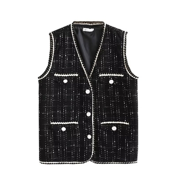 Ženski vest s V izrezom, srednja duljina, poliester, 80–90% poliester, jesen 2023, gradski stil