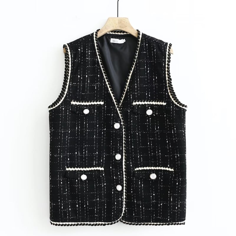 Ženski vest s V izrezom, srednja duljina, poliester, 80–90% poliester, jesen 2023, gradski stil