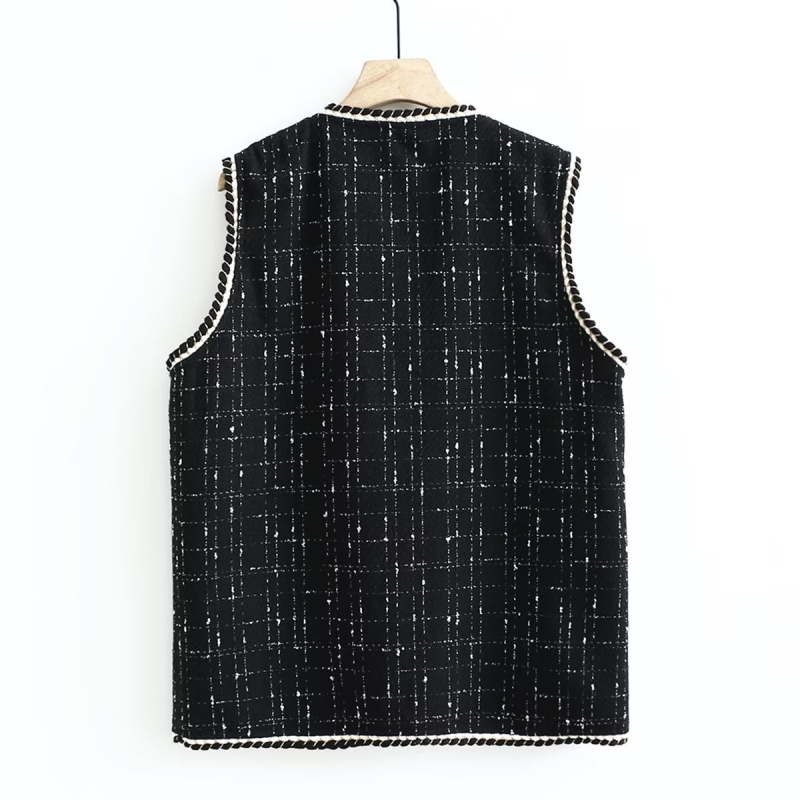 Ženski vest s V izrezom, srednja duljina, poliester, 80–90% poliester, jesen 2023, gradski stil