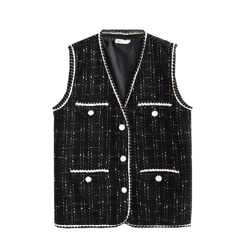 Ženski vest s V izrezom, srednja duljina, poliester, 80–90% poliester, jesen 2023, gradski stil