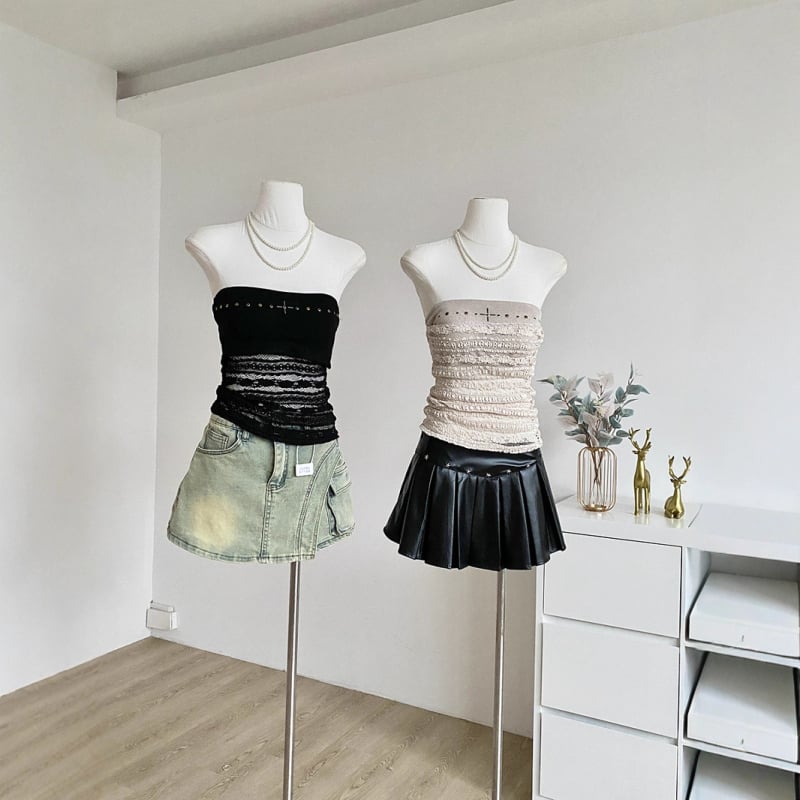 Dámske bezramienkové tielko s dierovaným vzorom, štíhly strih, leto 2025, vlákno z polyetylénu