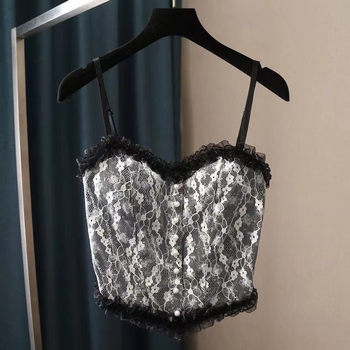 Dámsky čipkovaný tube top s dizajnom obklopujúcim hrudník, priedušný a pohodlný; 1/2 košík, stredný tvar košíka, dĺžka do brucha