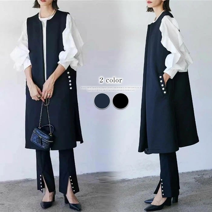 Dámska vesta so strednou dĺžkou a guľatým výstrihom, polyester, jar 2025, japonsko-kórejský voľný štýl