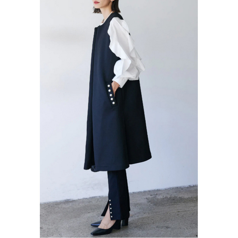 Dámska vesta so strednou dĺžkou a guľatým výstrihom, polyester, jar 2025, japonsko-kórejský voľný štýl