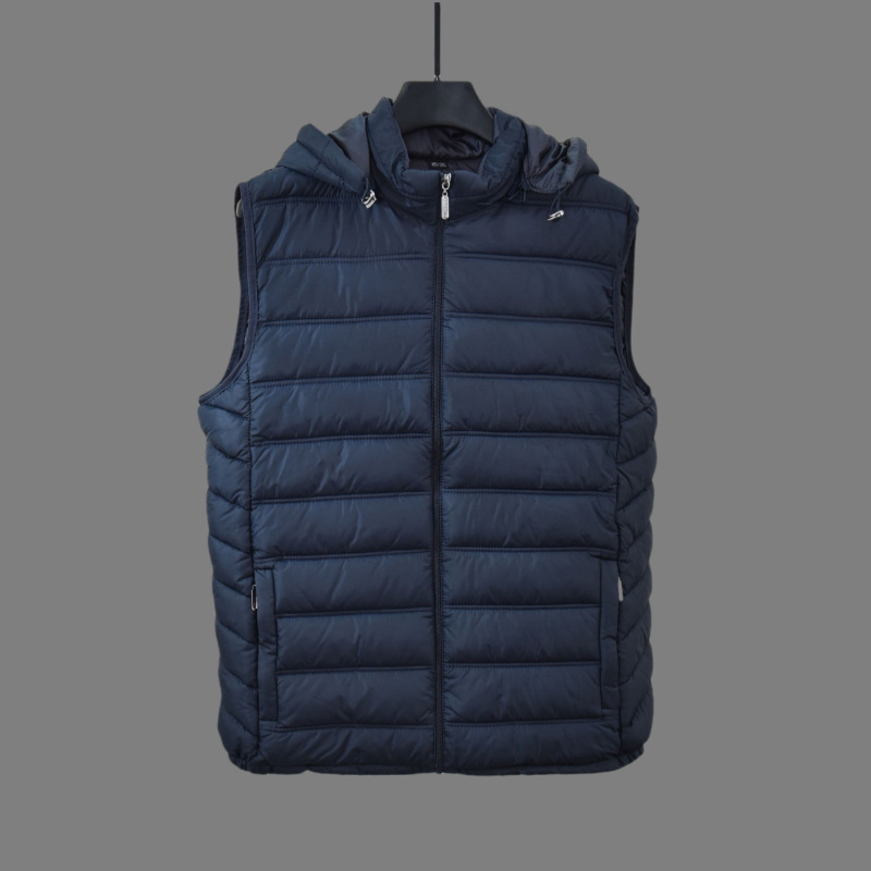 Muški prsluk s visokim ovratnikom, udoban slobodan kroj, lagano punjenje od poliesterskih vlakana, džepovi na zip