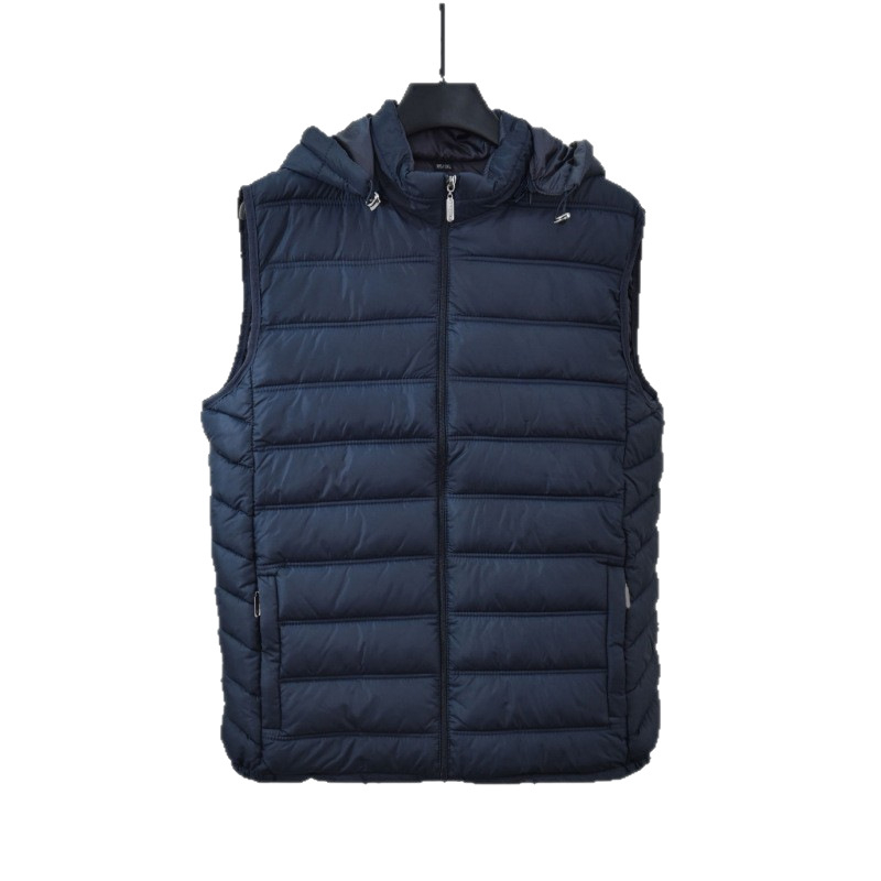 Muški prsluk s visokim ovratnikom, udoban slobodan kroj, lagano punjenje od poliesterskih vlakana, džepovi na zip